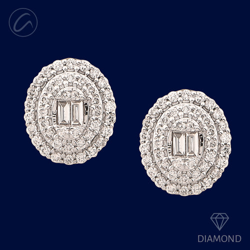 Ornate Two-Tiered Oval 18K Gold + Diamond Earrings