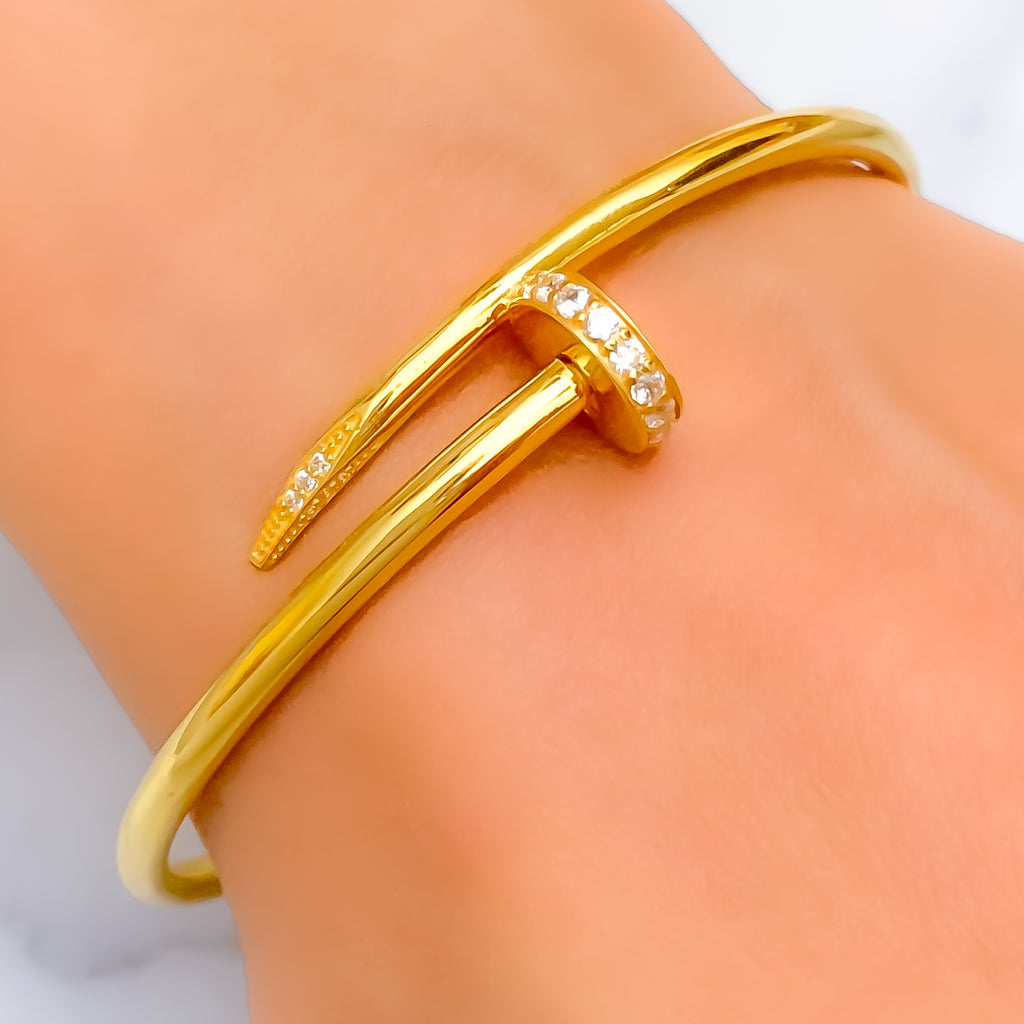 Eternal Radiant 21K Gold CZ Nail Bangle Bracelet – Andaaz Jewelers