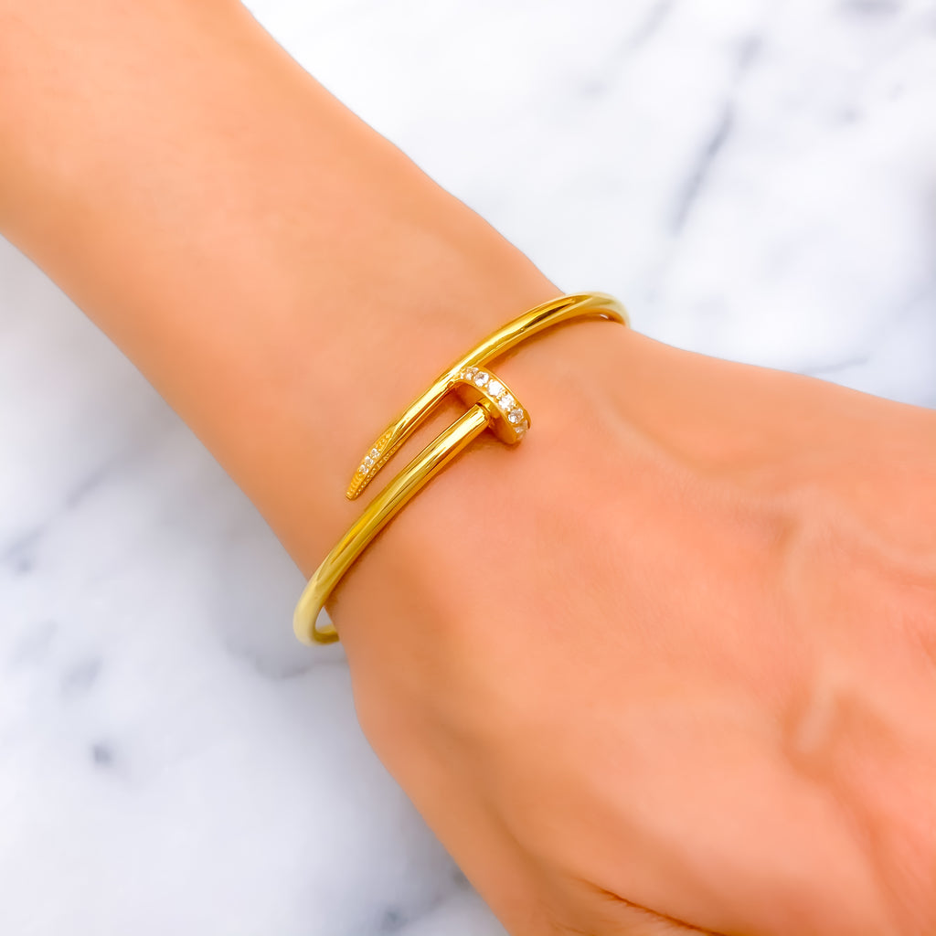 Eternal Radiant 21K Gold CZ Nail Bangle Bracelet – Andaaz Jewelers