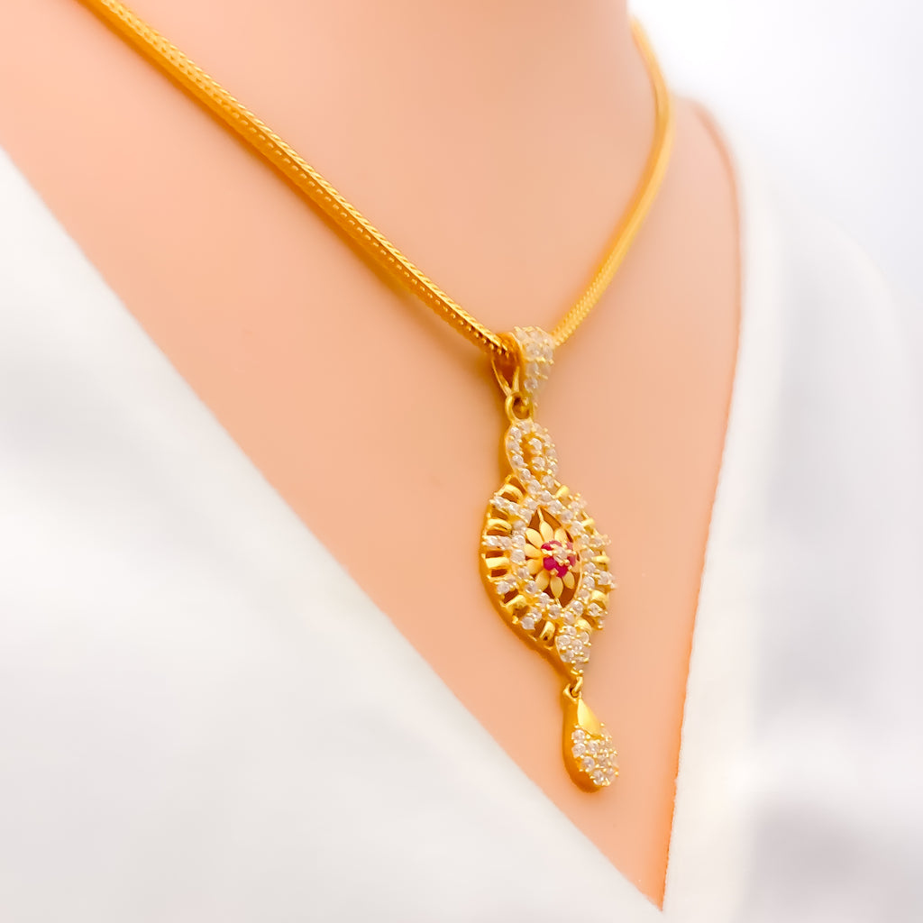 Dazzling Floral 22k Gold CZ Pendant Set