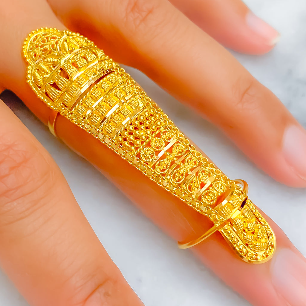 Sparkling Sophisticated 22k Overall Gold Petite Finger Ring
