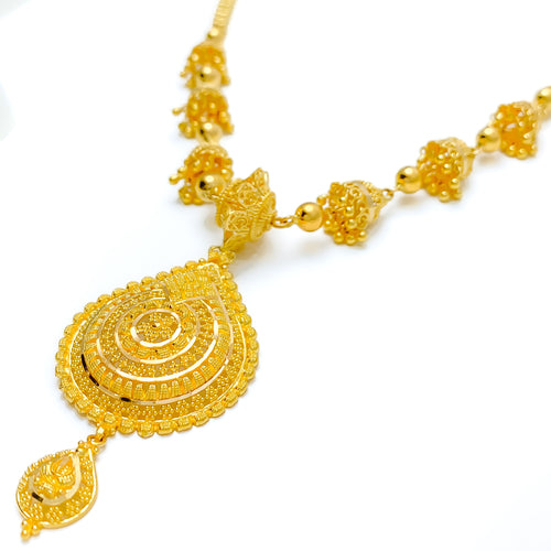 Traditional Chandelier Drop Long 22k Gold Necklace Set 
