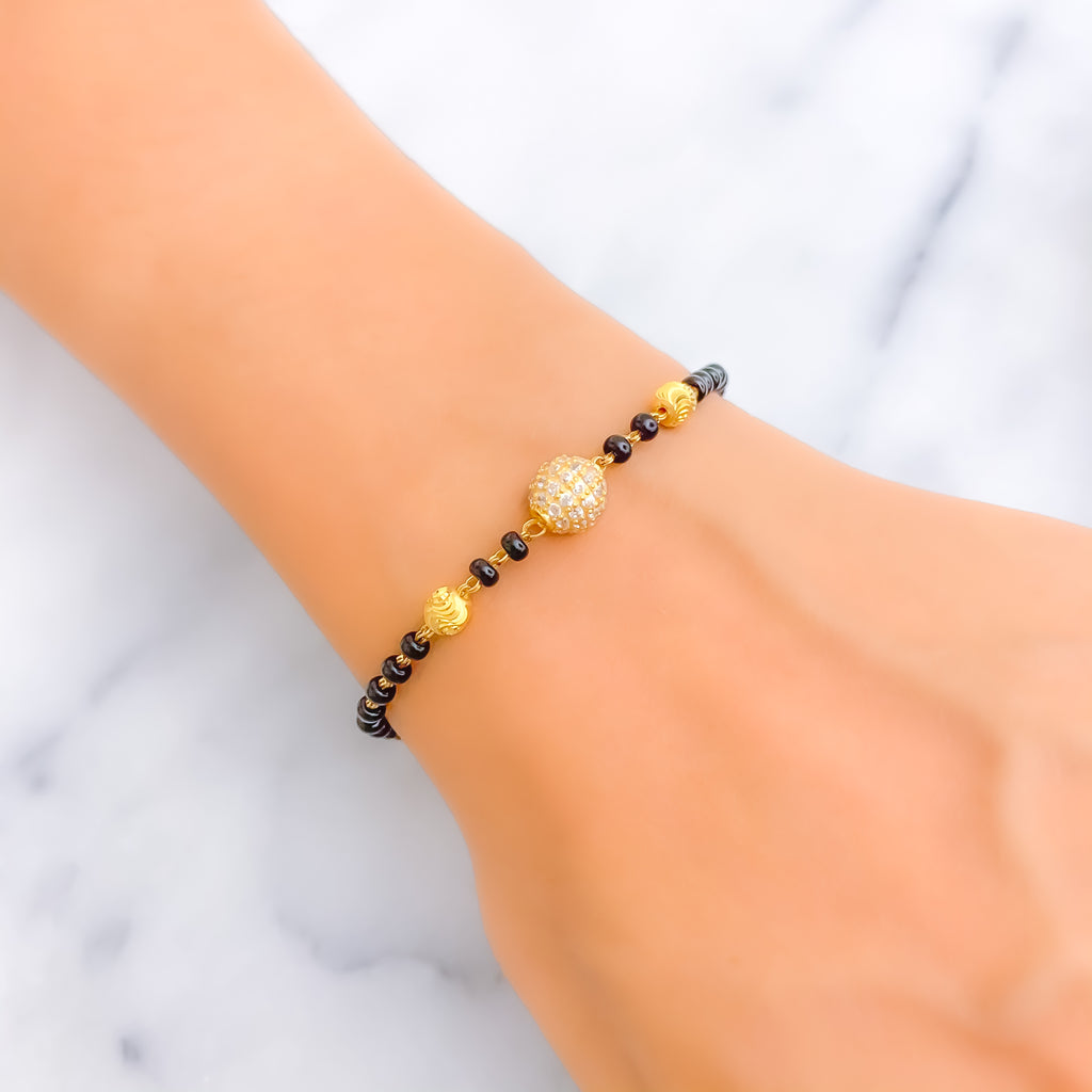 Fancy Decorative 22k Gold Black Bead CZ Bracelet – Andaaz Jewelers