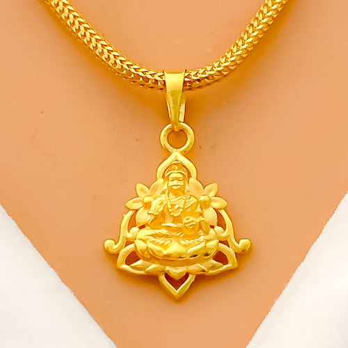 Attractive Flower Accented 22k Gold Lakshmi Pendant 