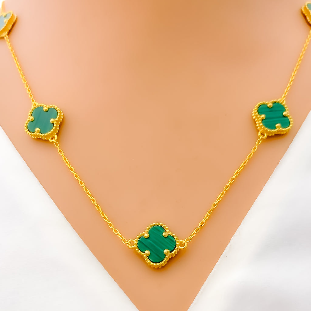 Palatial 5-Piece Malachite Clover 21k Gold Necklace Set – Andaaz