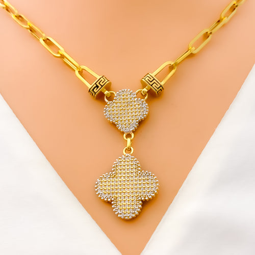 Refined Reversable 5-Piece 21k Gold Clover Necklace Set