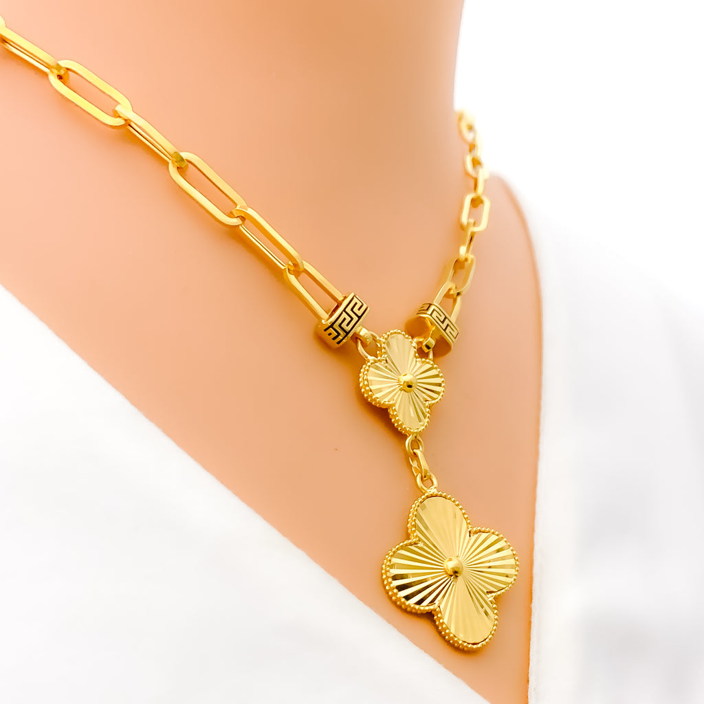 Radiant Reflective 5-Piece 21k Gold Clover Necklace Set – Andaaz Radiant Reflective 5-Piece 21k Gold Clover Necklace Set – Andaaz