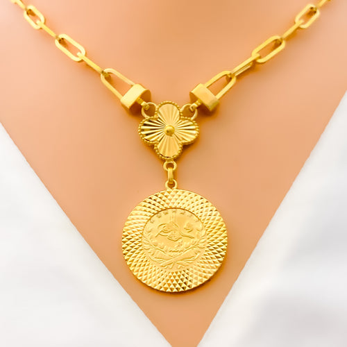 Unique Floral Coin 5-Piece 21k Gold Clover Necklace Set