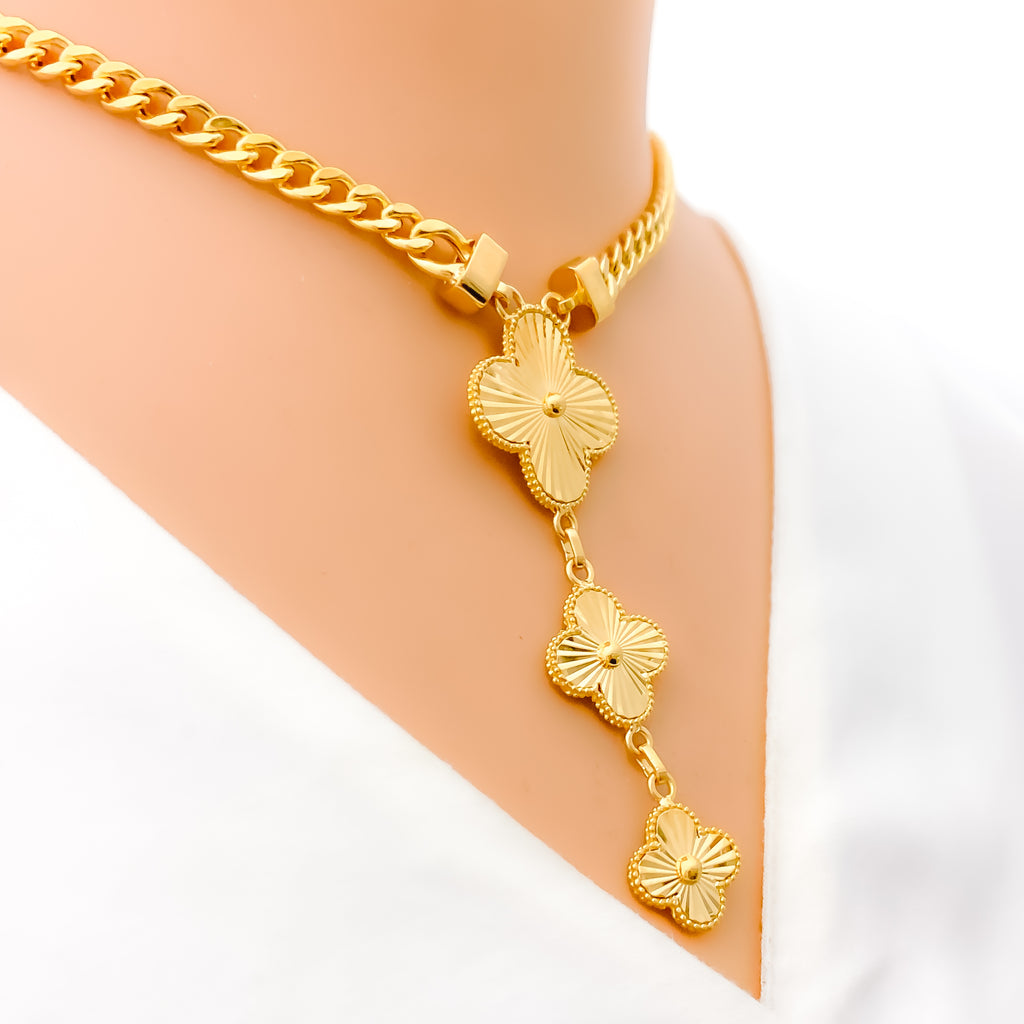Fancy Triple Clover 5-Piece 21k Gold Necklace Set – Andaaz Jewelers