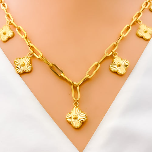 Decorative Charmed 5-Piece 21k Gold Clover Necklace Set