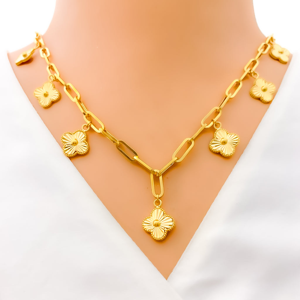 Decorative Charmed 5-Piece 21k Gold Clover Necklace Set – Andaaz