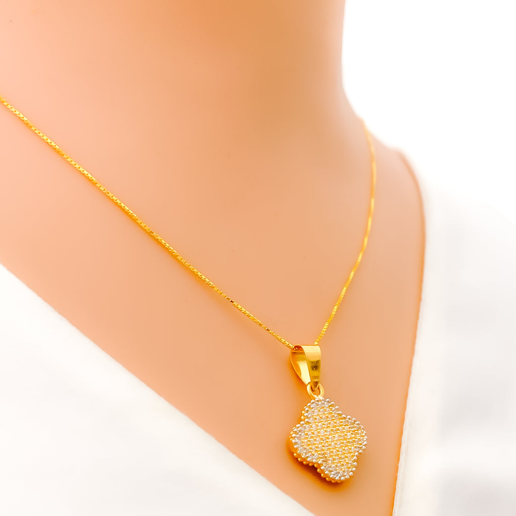 Dazzling Reversible Clover 21k Gold CZ Pendant W/ Chain – Andaaz