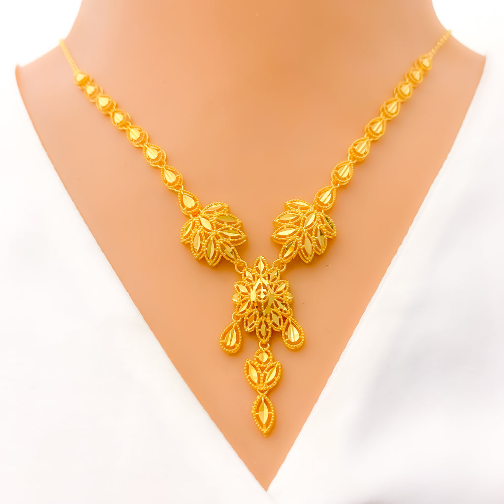 Delightful Leaf Drop 5-Piece 21k Gold Necklace Set – Andaaz Jewelers