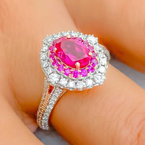 Glistening 18K Rose Gold + Diamond Oval Ring 