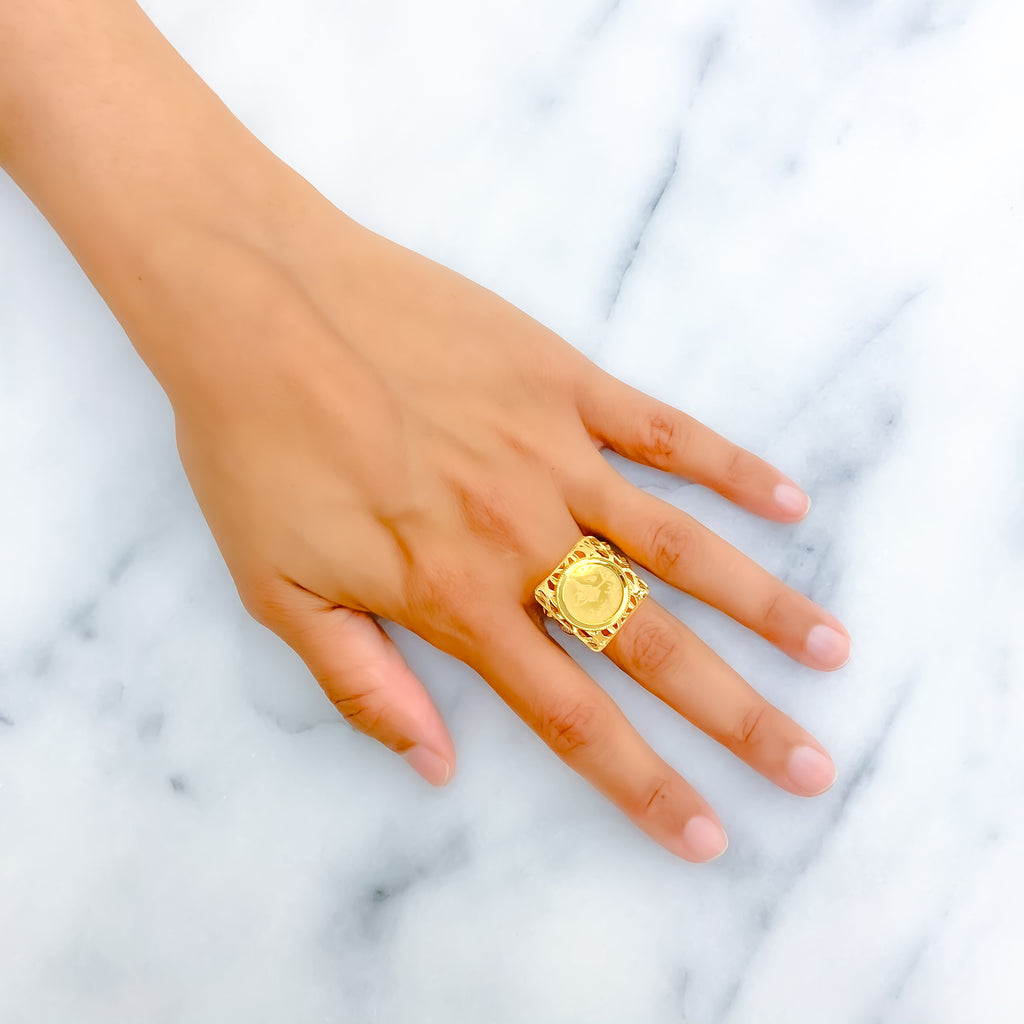 Geometric 21K Gold Coin Ring – Andaaz Jewelers