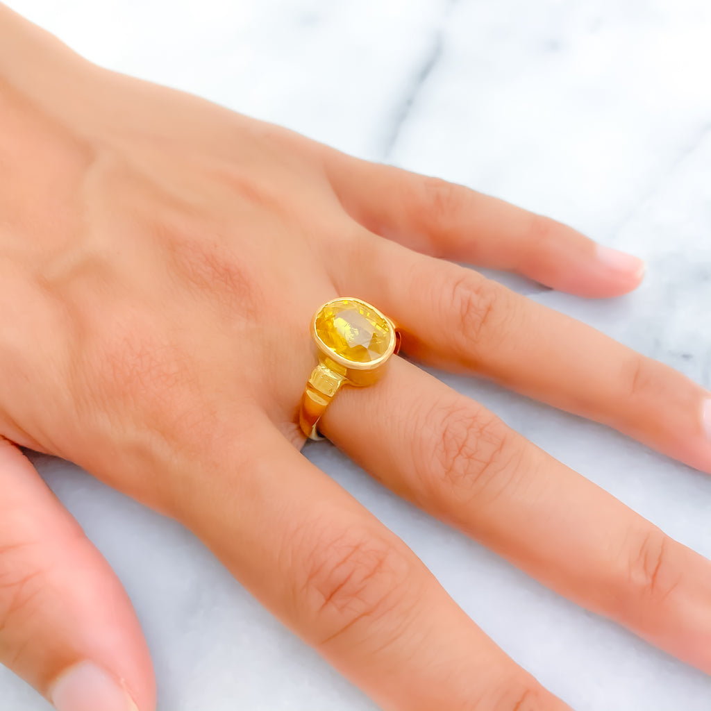 Sparkling Bright 22K Gold 7.5 CT Yellow Sapphire Ring – Andaaz