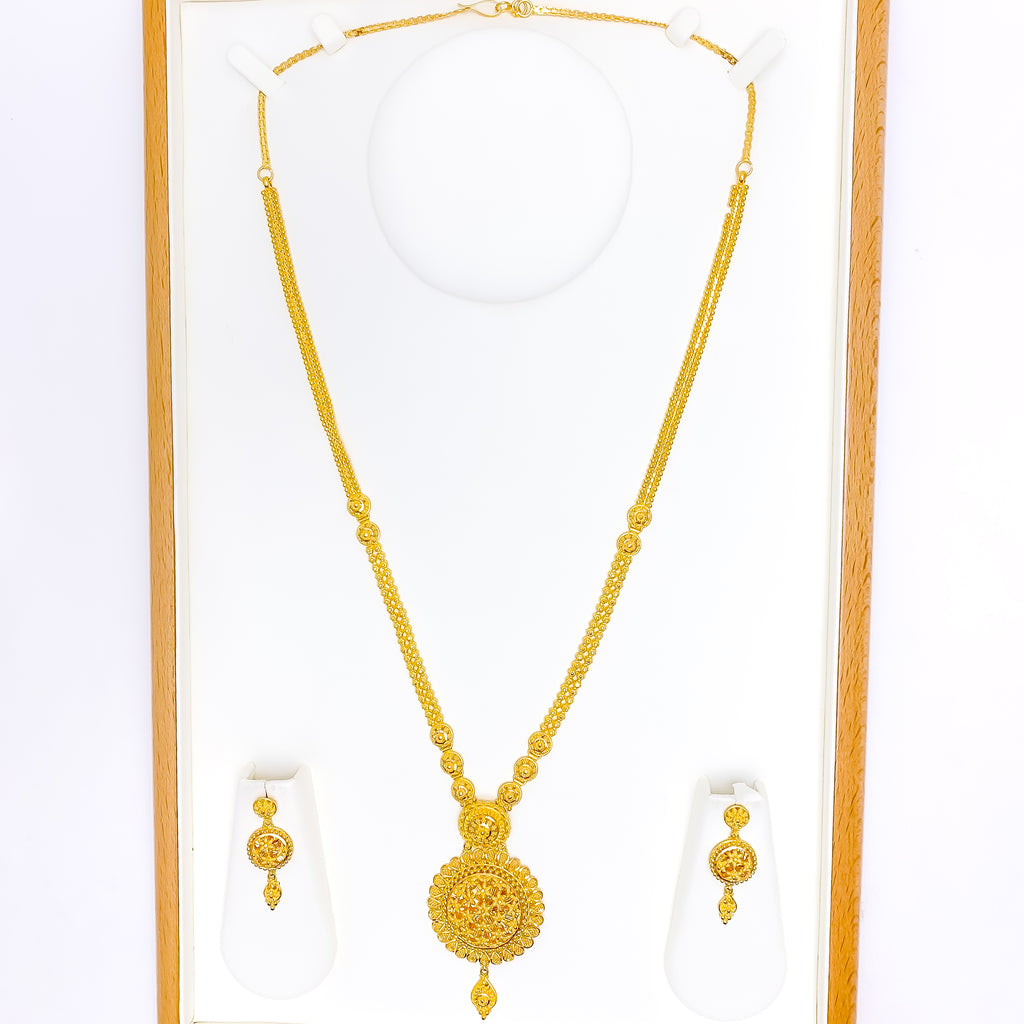 Radiant 3D Floral Dome 22k Gold Necklace Set – Andaaz Jewelers
