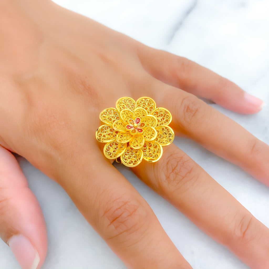 Beautiful Floral 22k Gold Color Accented Statement Ring – Andaaz