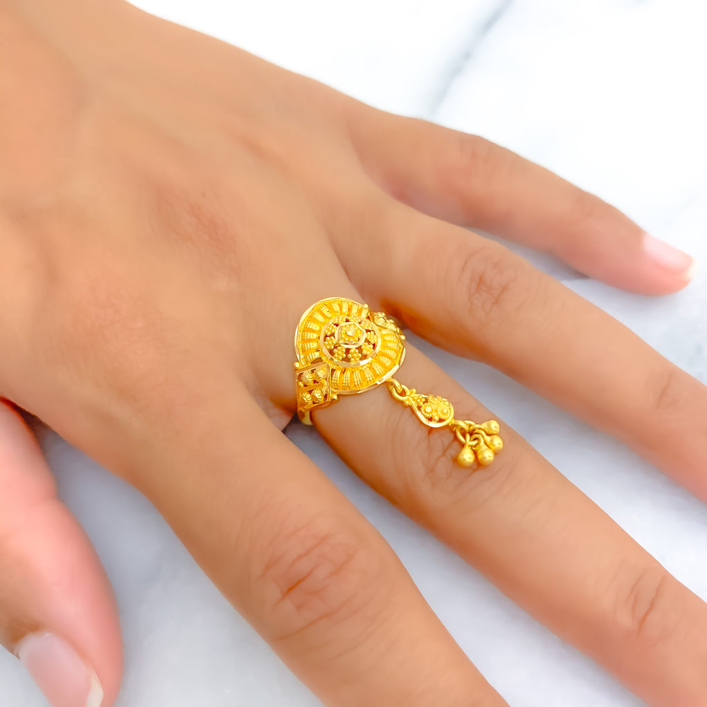 Traditional Hanging Tasseled 22K Gold Ring – Andaaz Jewelers