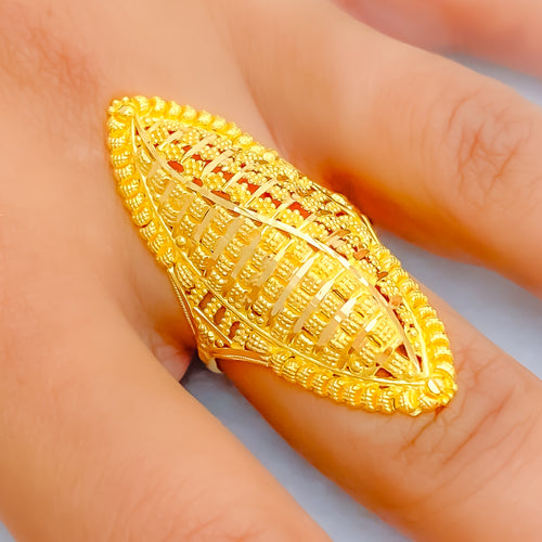 Dressy Striped 22k Gold Elongated Ring 