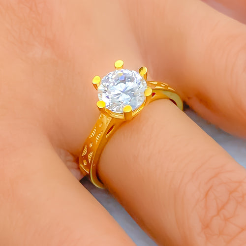 Upscale Evergreen 22k Gold CZ Ring w/ Solitaire