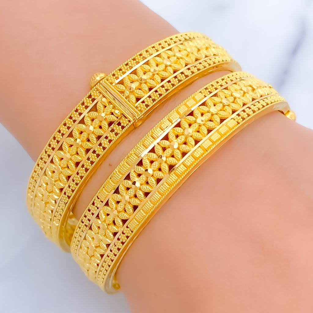 Fascinating Floral 22k Gold Bangle Pair – Andaaz Jewelers
