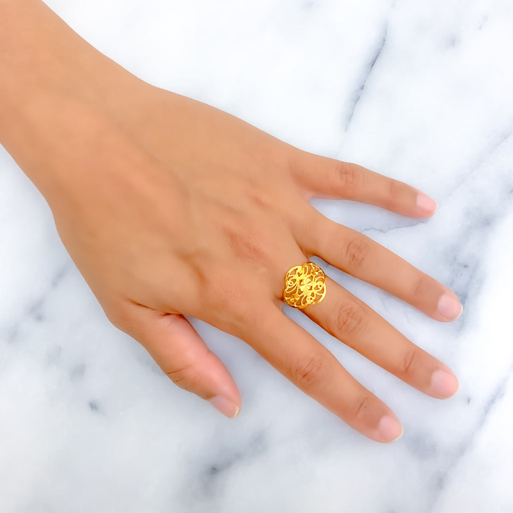 Beautiful Floral 22k Gold Color Accented Statement Ring – Andaaz