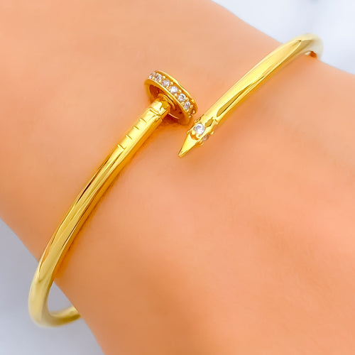 Sparkling 21k Gold CZ Nail Bangle Bracelet