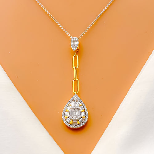 Unique Dangling Drop Diamond + 18k Gold Pendant Set 
