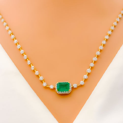 Sophisticated Rectangular Diamond + 18k Gold Necklace Set 
