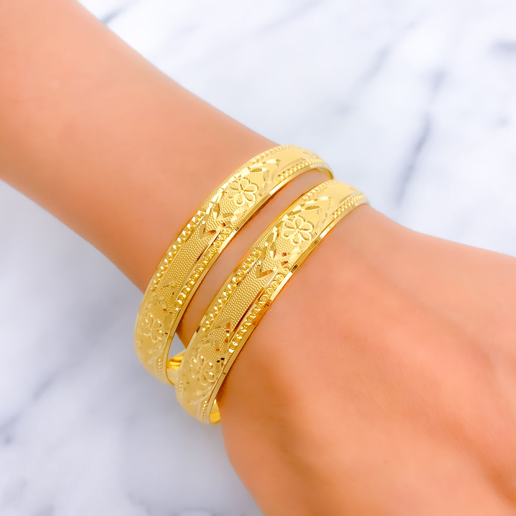 Lustrous Floral 22k Gold Bangle Pair – Andaaz Jewelers