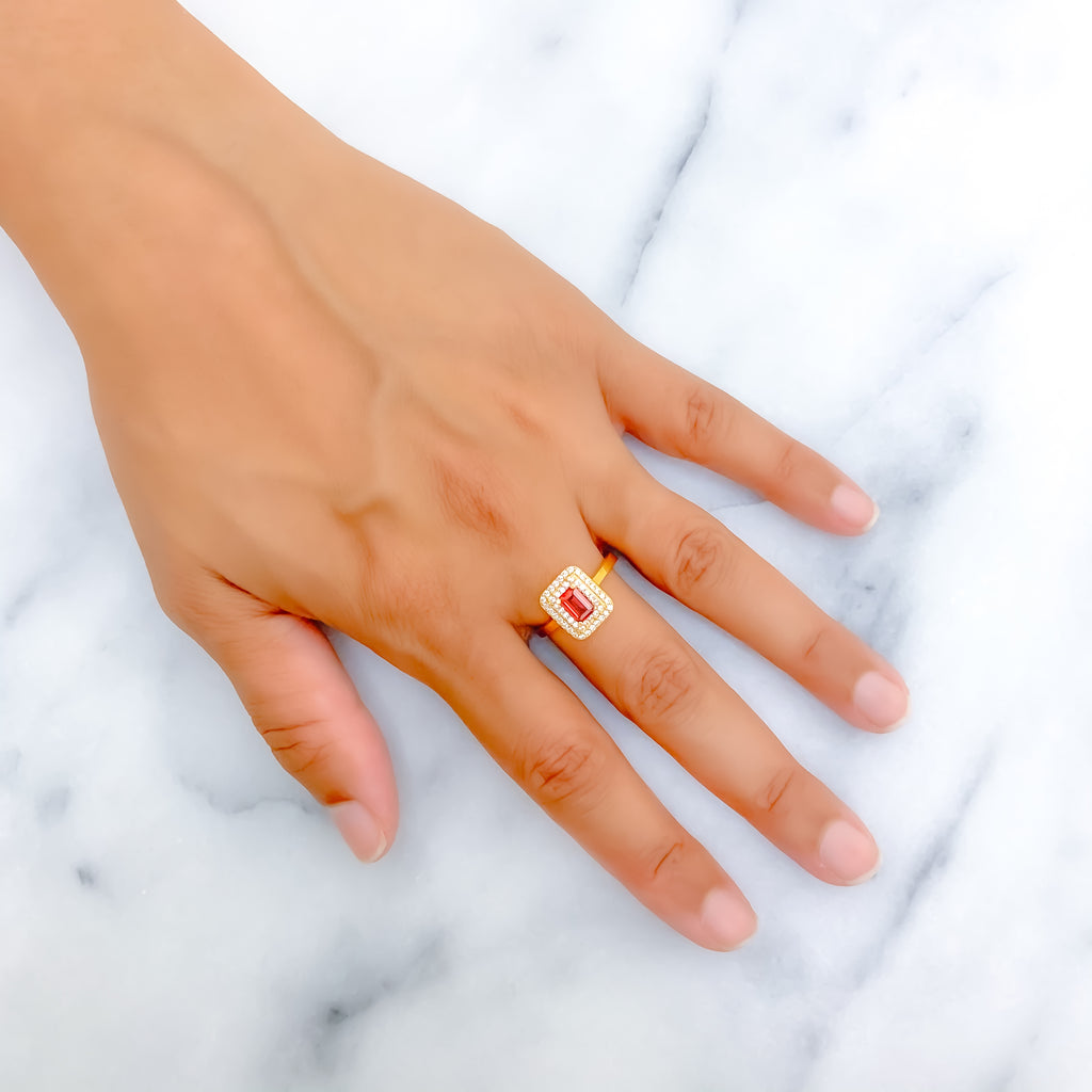 Luminous Gleaming 22k Gold CZ Ring w/ Solitaire Stone – Andaaz