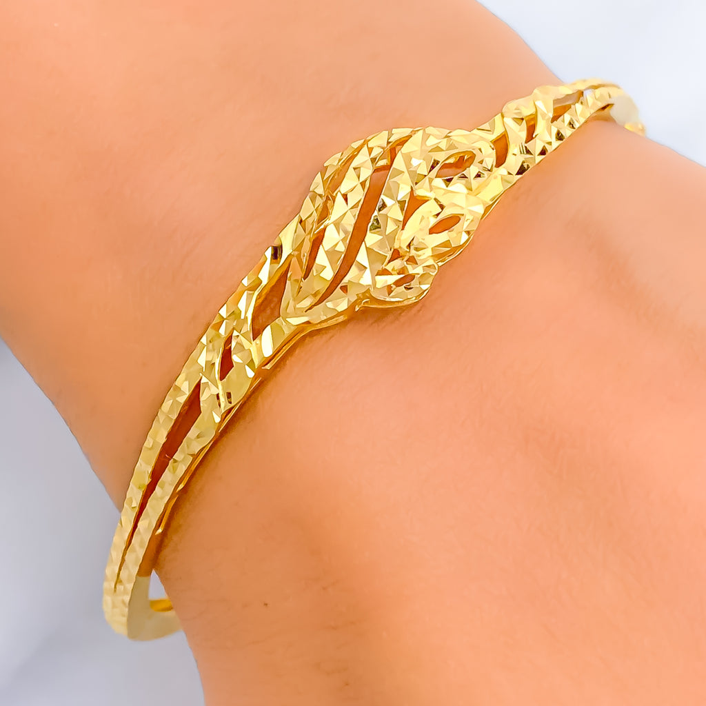 Distinctive Embellished 22k Gold Wavy Bangle Bracelet – Andaaz
