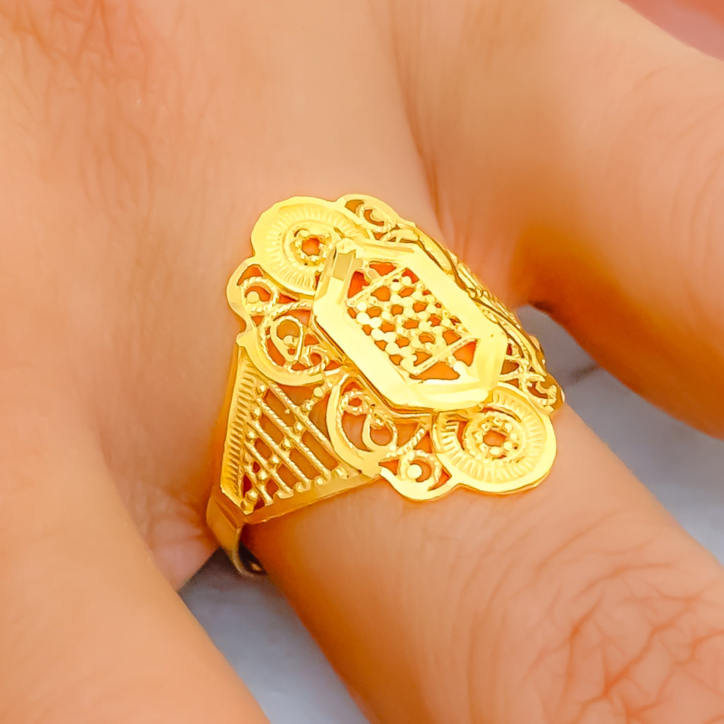 Impeccable Embellished 21k Gold Motif Ring – Andaaz Jewelers