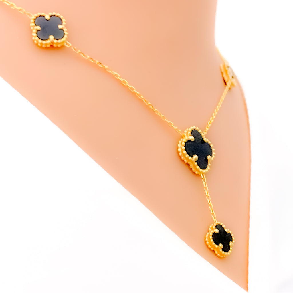 Onyx Drop 21k Gold Clover Necklace Set – Andaaz Jewelers