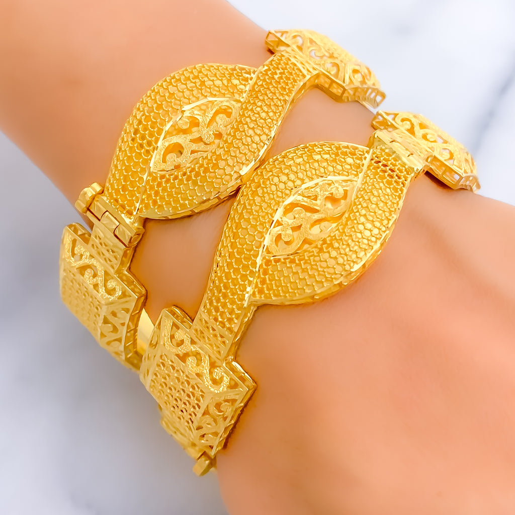 Golden Elegant Netted 21k Gold Bangles – Andaaz Jewelers