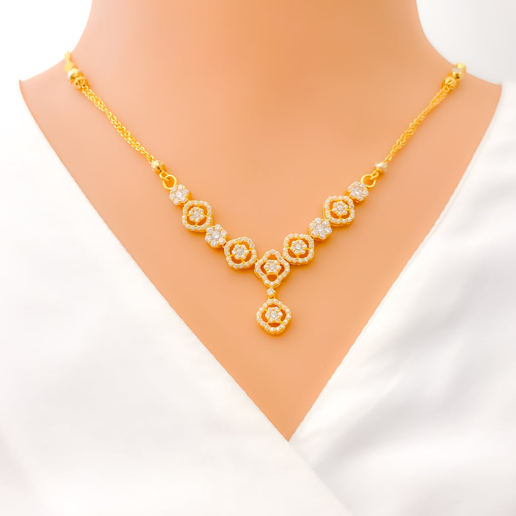 Majestic Open Floral Halo 22k Gold CZ Necklace Set – Andaaz Jewelers