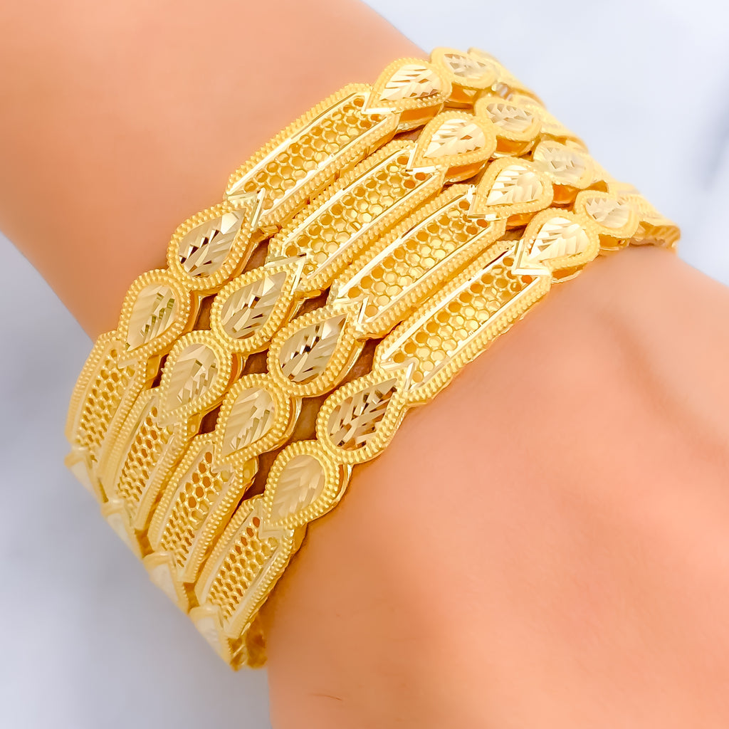 Bespoke Golden Leaf 21k Gold Bangles – Andaaz Jewelers