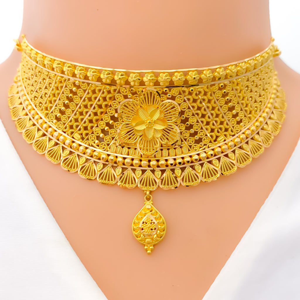 Geo Flower Open Choker Necklace - Gold
