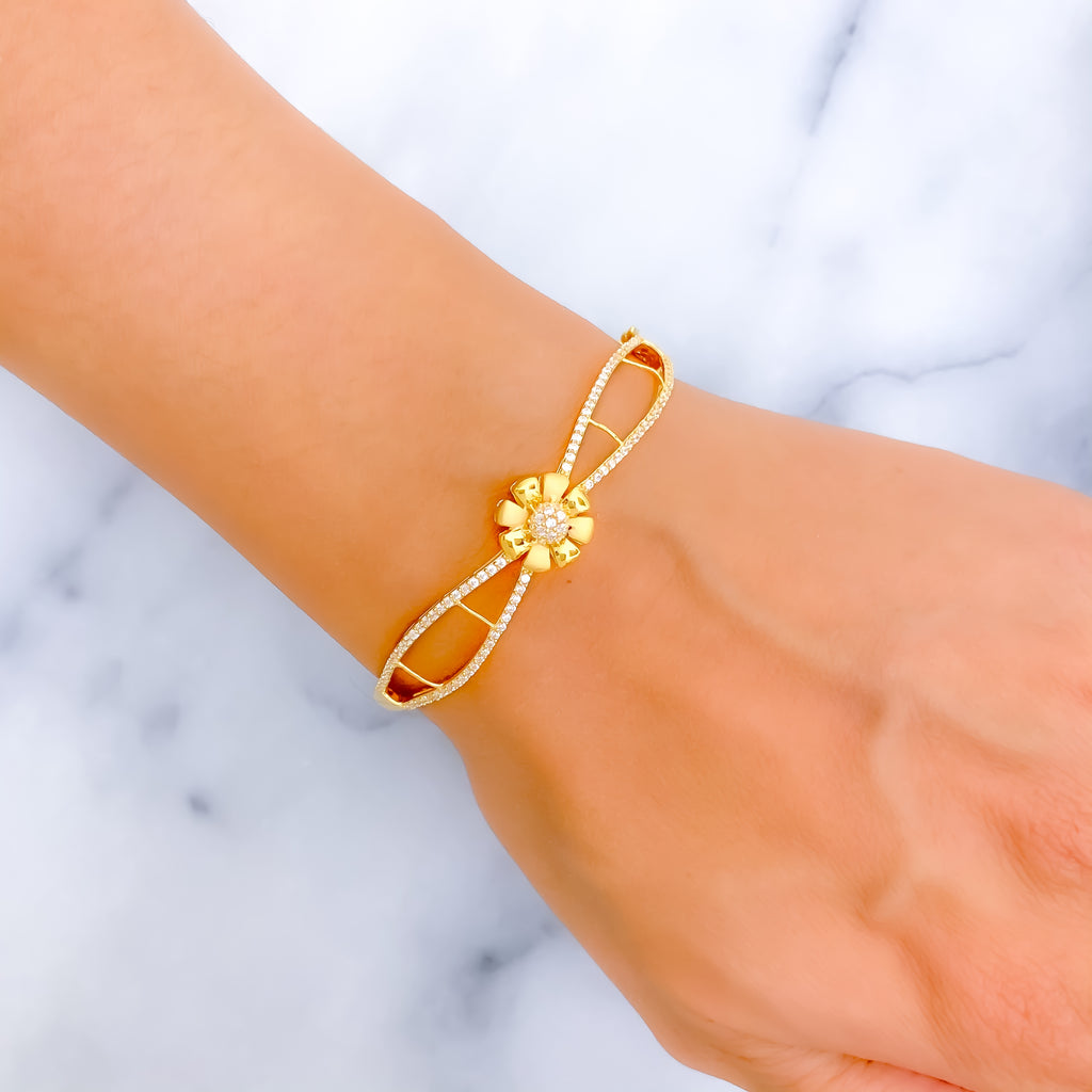 Delightful Flower 22k Gold CZ Bangle Bracelet – Andaaz Jewelers