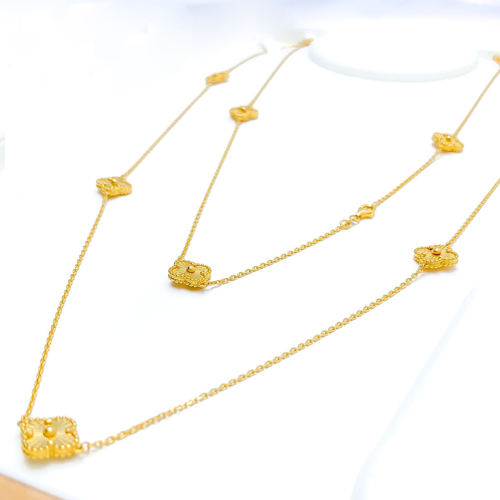Extra-Long Clover Motif 21k Gold Necklace - 40