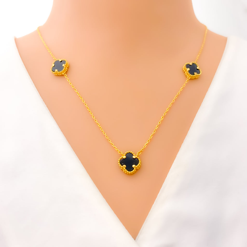 Mesmerizing Black Onyx 21k Gold Clover Necklace Set – Andaaz Jewelers