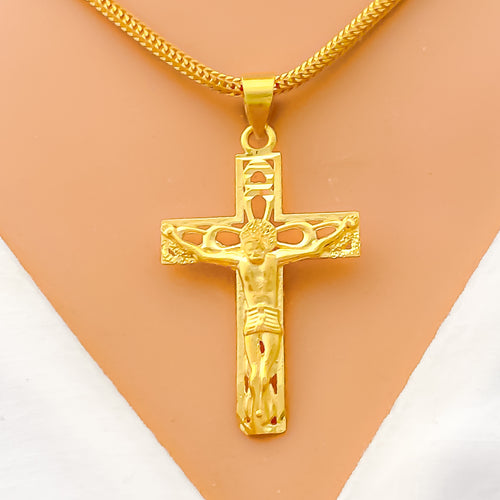 Modest Intricate 22k Gold Cross Pendant 