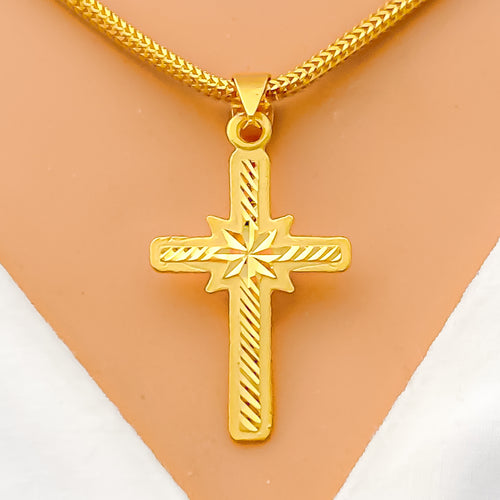 Dazzling Striped 22k Gold Cross Pendant 