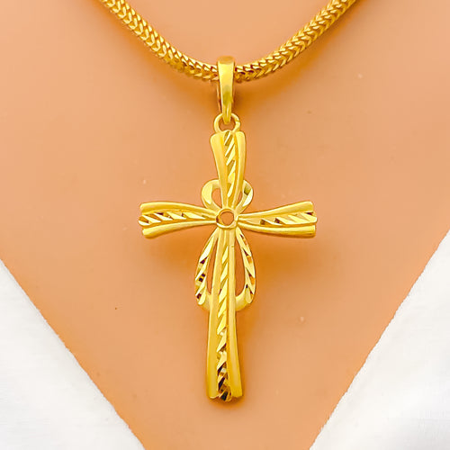 Shimmering Faceted 22k Gold Cross Pendant 