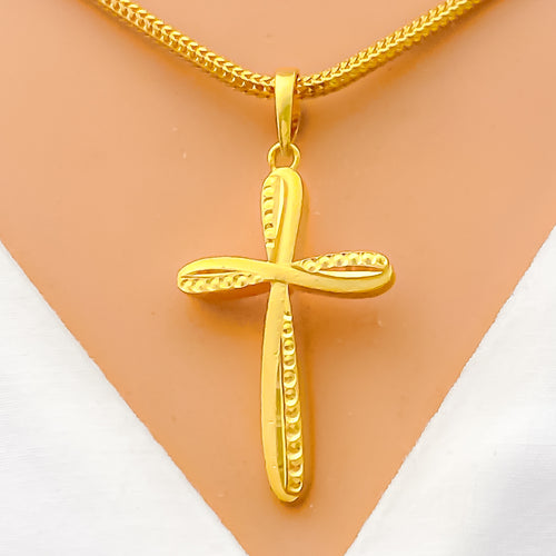 Dotted Dual Finish 22k Gold Cross Pendant 