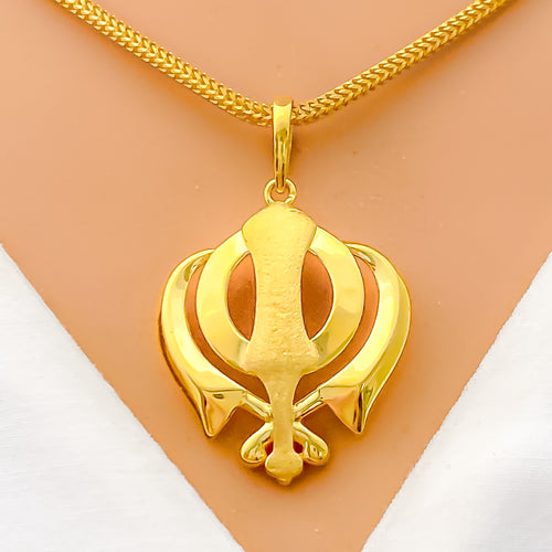 Ornate Textured 22k Gold Khanda Pendant 