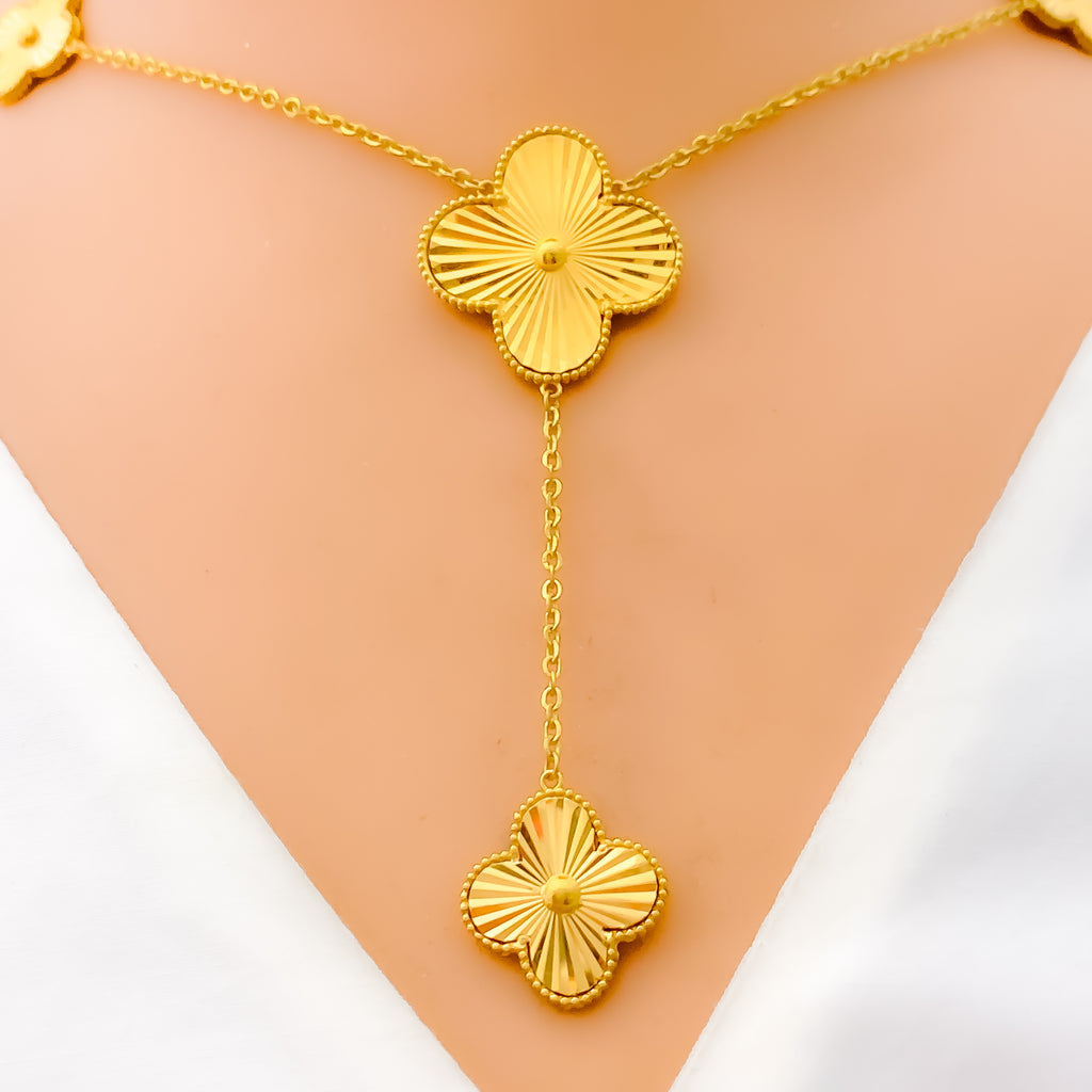 Classic Large Gold Clover Drop 21k Necklace Set – Andaaz Jewelers
