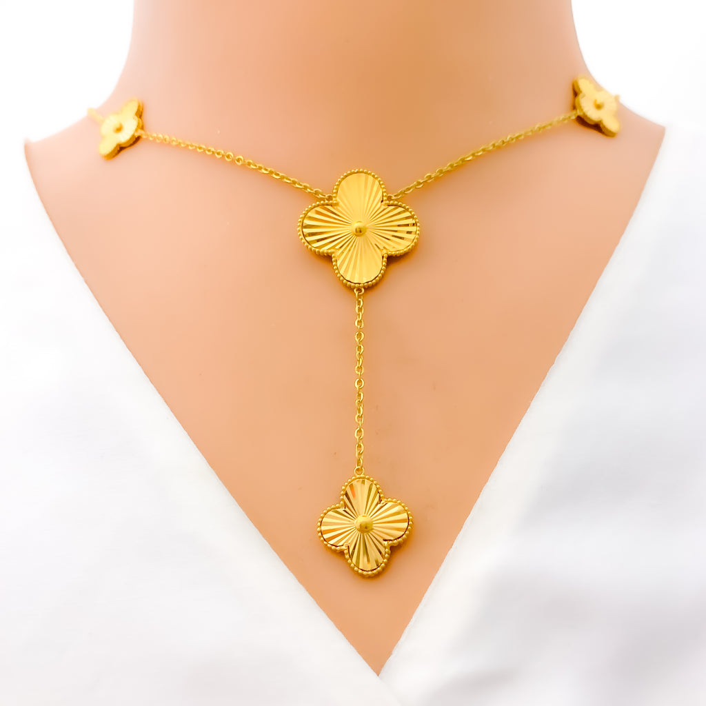 Classic Large Gold Clover Drop 21k Necklace Set – Andaaz Jewelers