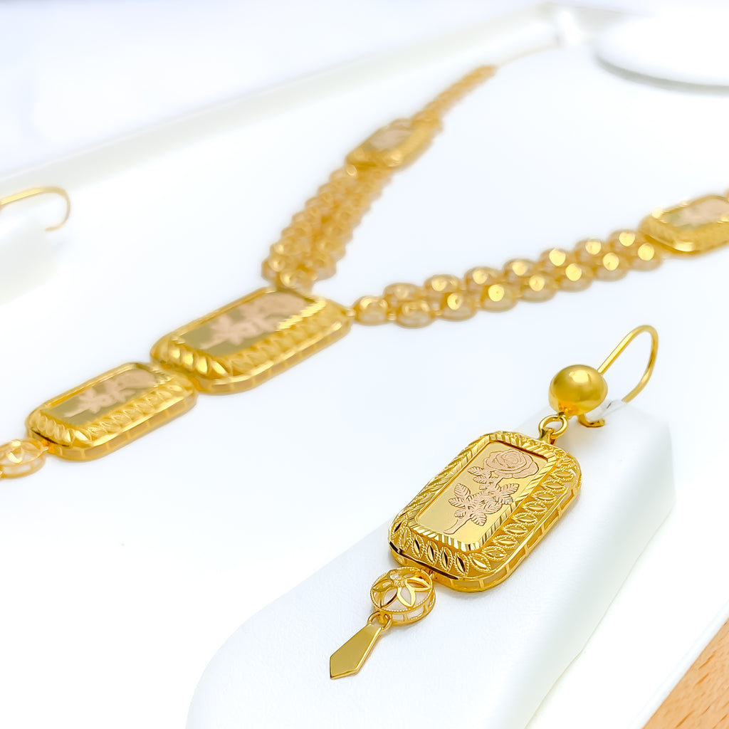 Royal Rectangle 5-Piece 21k Gold Long Necklace Set – Andaaz Jewelers